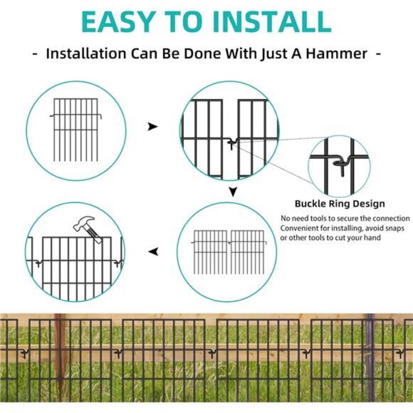 10 Panels Garden Fence Animal Barrier, 17in (H) X 10.8ft (L) No Diging Dog - Picture 5 of 7